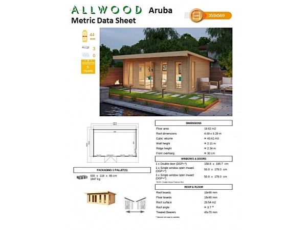 Allwood Aruba | 211 SQF  Cabin Kit -  SHIPPING COSTS APPLY - Financing Available