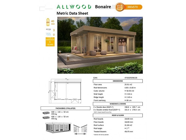 Allwood Bonaire | 225 SQF  Cabin Kit - SHIPPING COSTS APPLY- Financing available