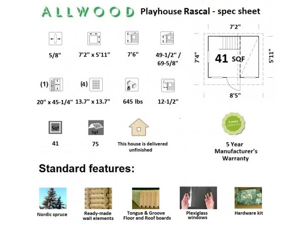Allwood Playhouse Rascal | 41 SQF + 25 SQF mini Loft 