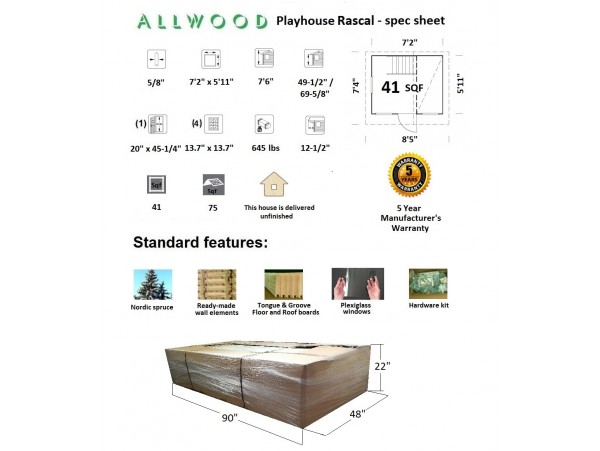Allwood Playhouse Rascal | 41 SQF + 25 SQF mini Loft 