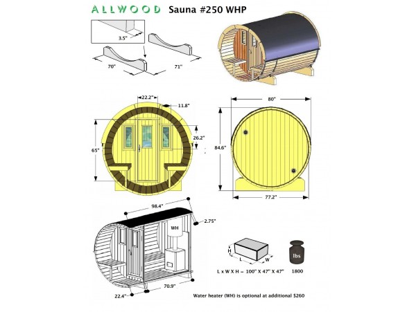 Allwood Barrel Sauna model 250-WHP * WOOD HEATER * Financing Now Available